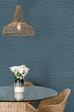 Seabrook Summer House Isla Faux Jute Wallpaper - Bay Blue
