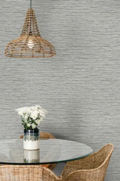 Seabrook Summer House Isla Faux Jute Wallpaper - Half Moon Grey