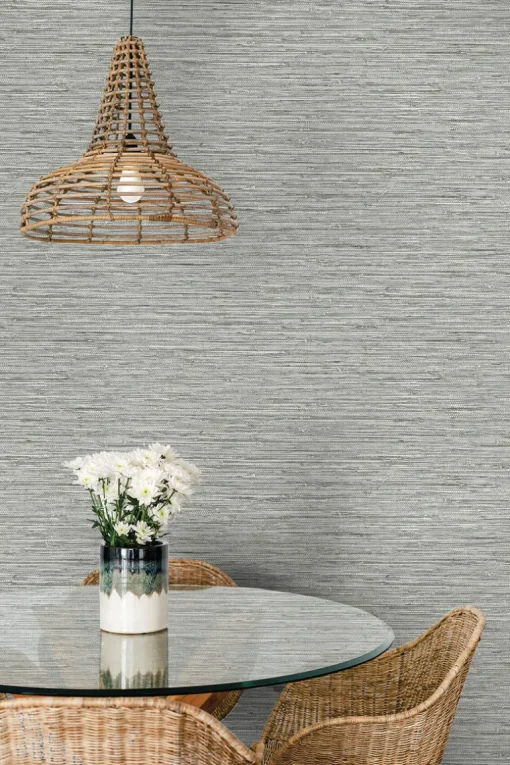 Seabrook Summer House Isla Faux Jute Wallpaper - Half Moon Grey