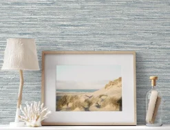 Seabrook Summer House Isla Faux Jute Wallpaper - Fantasy Blue