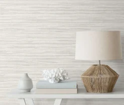 Seabrook Summer House Skye Wave Stringcloth Wallpaper - Barley White
