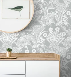 Seabrook Summer House Suvi Palm Grove Wallpaper - Bluish Gray