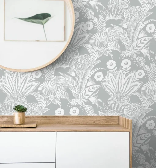 Seabrook Summer House Suvi Palm Grove Wallpaper - Bluish Gray