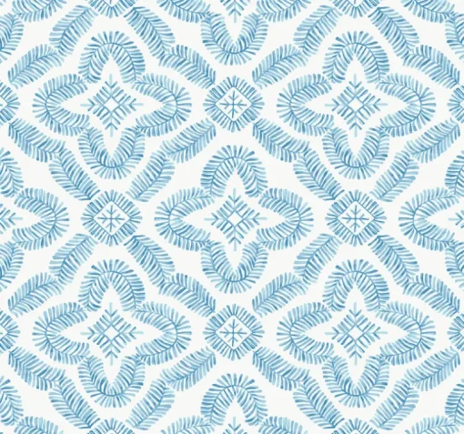 Seabrook Summer House Talia Botanical Medallion Wallpaper - Breezy Blue