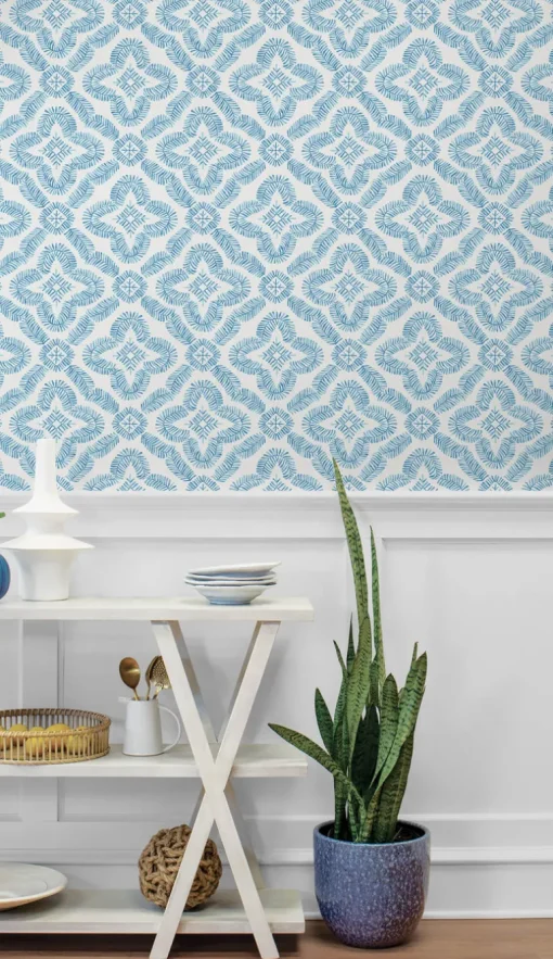 Seabrook Summer House Talia Botanical Medallion Wallpaper - Breezy Blue