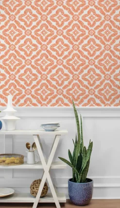 Seabrook Summer House Talia Botanical Medallion Wallpaper - Salmon