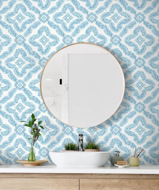 Seabrook Summer House Talia Botanical Medallion Wallpaper - Breezy Blue