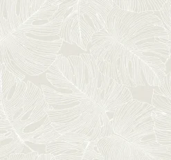 Seabrook Summer House Tarra Monstera Leaf Wallpaper - White Sand