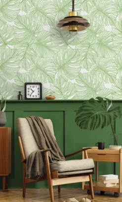 Seabrook Summer House Tarra Monstera Leaf Wallpaper - Hill Green