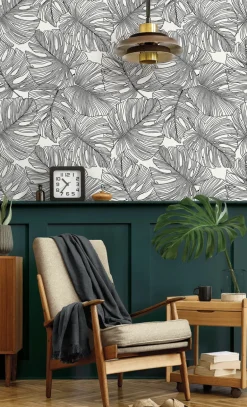 Seabrook Summer House Tarra Monstera Leaf Wallpaper - Contrasto