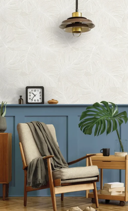 Seabrook Summer House Tarra Monstera Leaf Wallpaper - White Sand