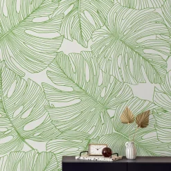 Seabrook Summer House Tarra Monstera Leaf Wallpaper - Hill Green