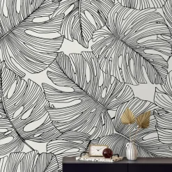 Seabrook Summer House Tarra Monstera Leaf Wallpaper - Contrasto