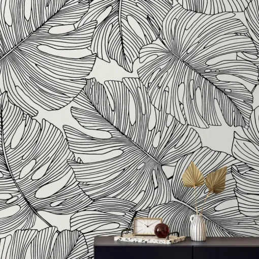 Seabrook Summer House Tarra Monstera Leaf Wallpaper - Contrasto