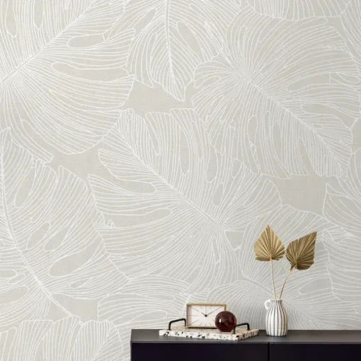 Seabrook Summer House Tarra Monstera Leaf Wallpaper - White Sand