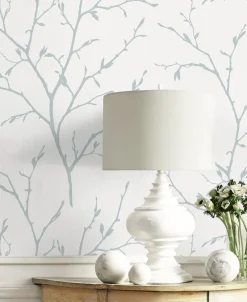 Seabrook White Heron Branching Out Wallpaper - Slate Blue