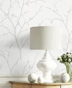 Seabrook White Heron Branching Out Wallpaper - Winter Grey