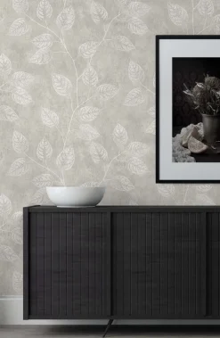 Seabrook White Heron Branch Trail Silhouette Wallpaper - Grey Taupe