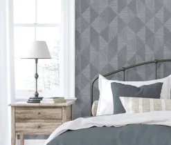 Seabrook White Heron Diamond Inlay Wallpaper - Charcoal Grass