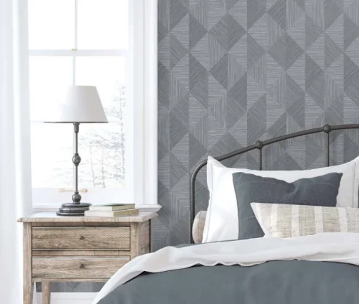 Seabrook White Heron Diamond Inlay Wallpaper - Charcoal Grass