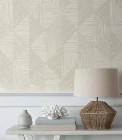 Seabrook White Heron Diamond Inlay Wallpaper - Beige