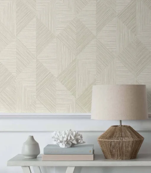 Seabrook White Heron Diamond Inlay Wallpaper - Beige