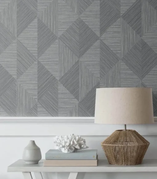 Seabrook White Heron Diamond Inlay Wallpaper - Charcoal Grass