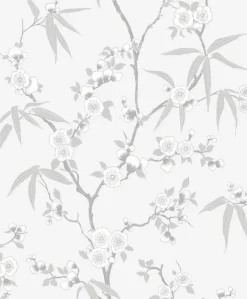 Seabrook White Heron Floral Blossom Trail Wallpaper - Soft Grey