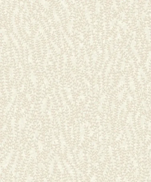 Seabrook White Heron Seaweed Branches Wallpaper - Off White Satin