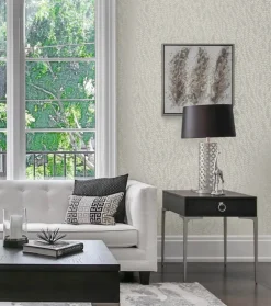 Seabrook White Heron Seaweed Branches Wallpaper - Off White Satin