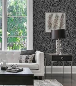 Seabrook White Heron Seaweed Branches Wallpaper - Silver Glass