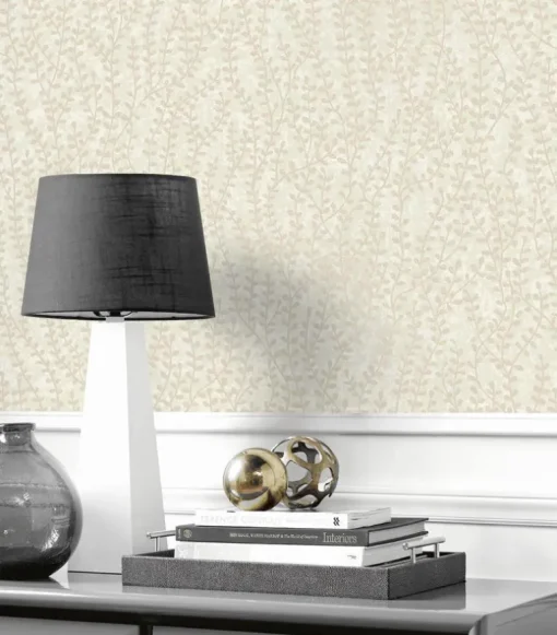 Seabrook White Heron Seaweed Branches Wallpaper - Off White Satin