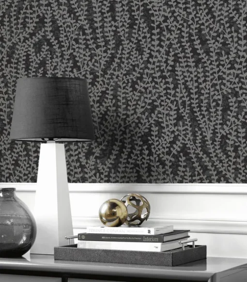 Seabrook White Heron Seaweed Branches Wallpaper - Silver Glass