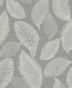 Seabrook White Heron Tossed Leaves Wallpaper - Charcoal Linen