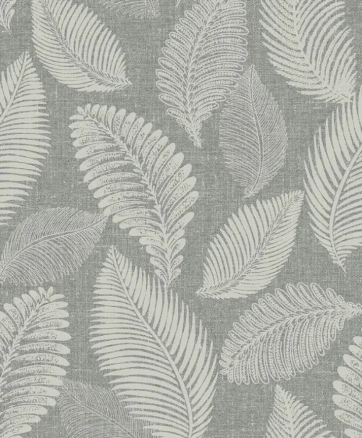 Seabrook White Heron Tossed Leaves Wallpaper - Charcoal Linen