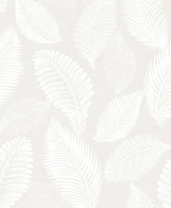 Seabrook White Heron Tossed Leaves Wallpaper - Cool Linen