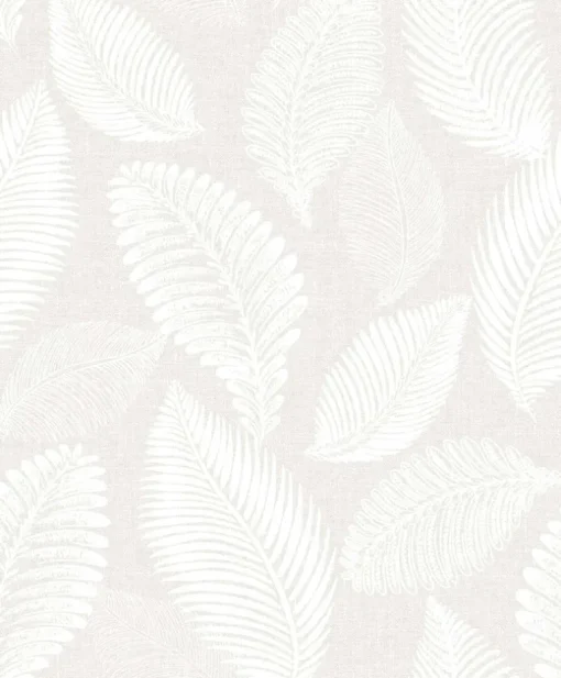Seabrook White Heron Tossed Leaves Wallpaper - Cool Linen