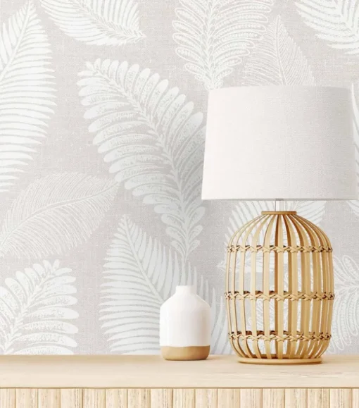 Seabrook White Heron Tossed Leaves Wallpaper - Cool Linen