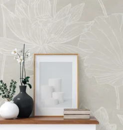 Seabrook White Heron Water Lilies Wallpaper - Antique Pearl