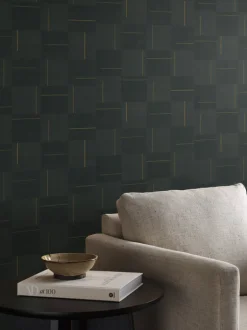 Signature Textures Geo Block Weave Wallpaper - Black