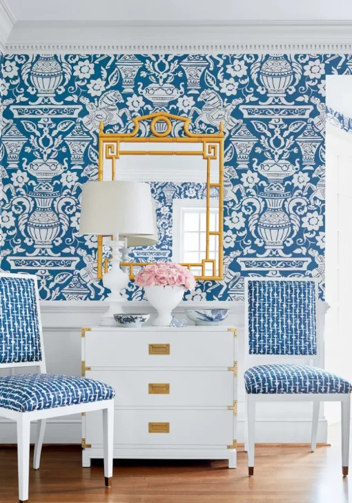 Thibaut Canopy Galway Wallpaper - Navy Blue