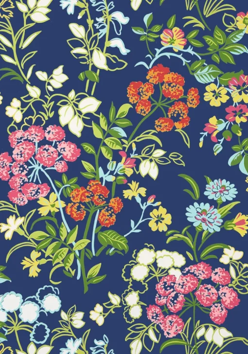 Thibaut Canopy Spring Garden Wallpaper - Navy Blue