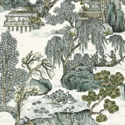 Thibaut Dynasty Asian Scenic Wallpaper - Grey