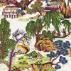 Thibaut Dynasty Asian Scenic Wallpaper - Coral & Green