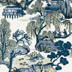 Thibaut Dynasty Asian Scenic Wallpaper - Blue & Beige