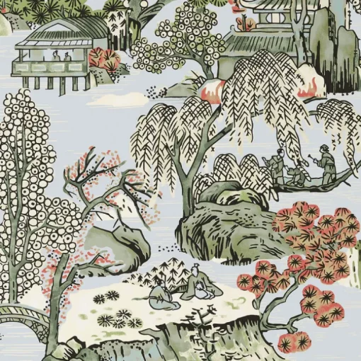 Thibaut Dynasty Asian Scenic Wallpaper - Robins Egg