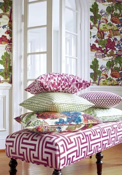 Thibaut Dynasty Asian Scenic Wallpaper - Coral & Green