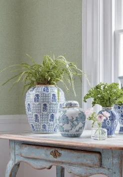 Thibaut Dynasty Lattice Weave Wallpaper - Green