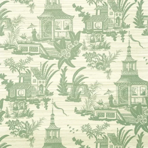 Thibaut Grand Palace Empress Court Wallpaper - Green