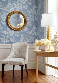 Thibaut Grand Palace Empress Court Wallpaper - Blue